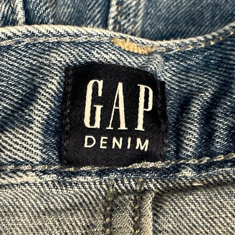 GAP Women's Blue Denim Distressed Raw Hem Light Wash Pockets Jeans Skirts Size 4 - Image 4