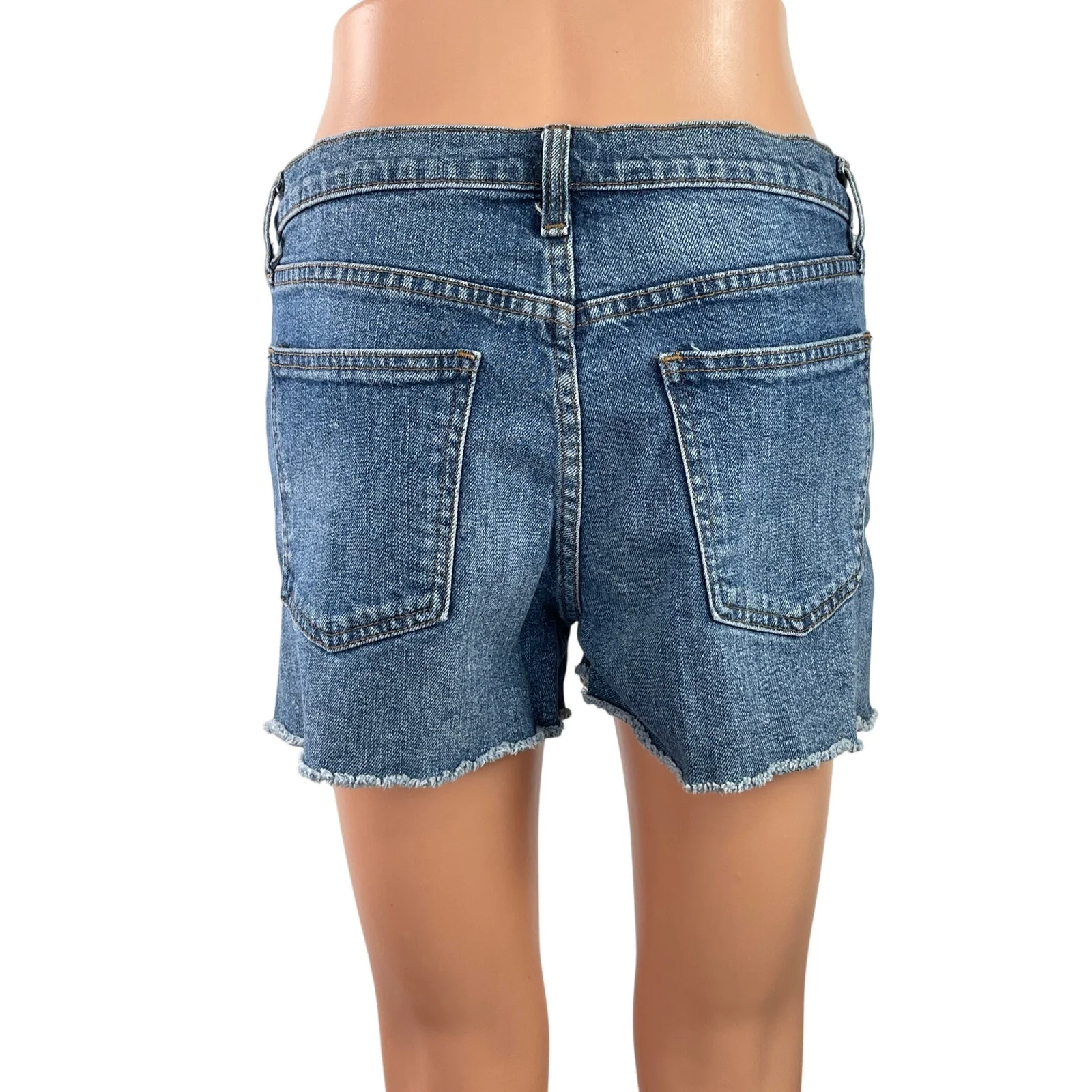 Gap Women's Blue Medium Wash Mid Rise Cut Off Raw Hem Denim Jean Shorts Size 28 - Image 3