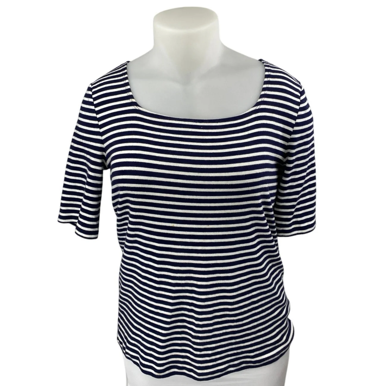 Gap Women's Blue White Striped Square Neck Short Sleeve Knit Tee Shirt Top Sz XL