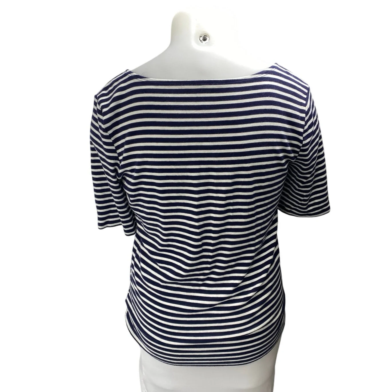 Gap Women's Blue White Striped Square Neck Short Sleeve Knit Tee Shirt Top Sz XL - Image 2