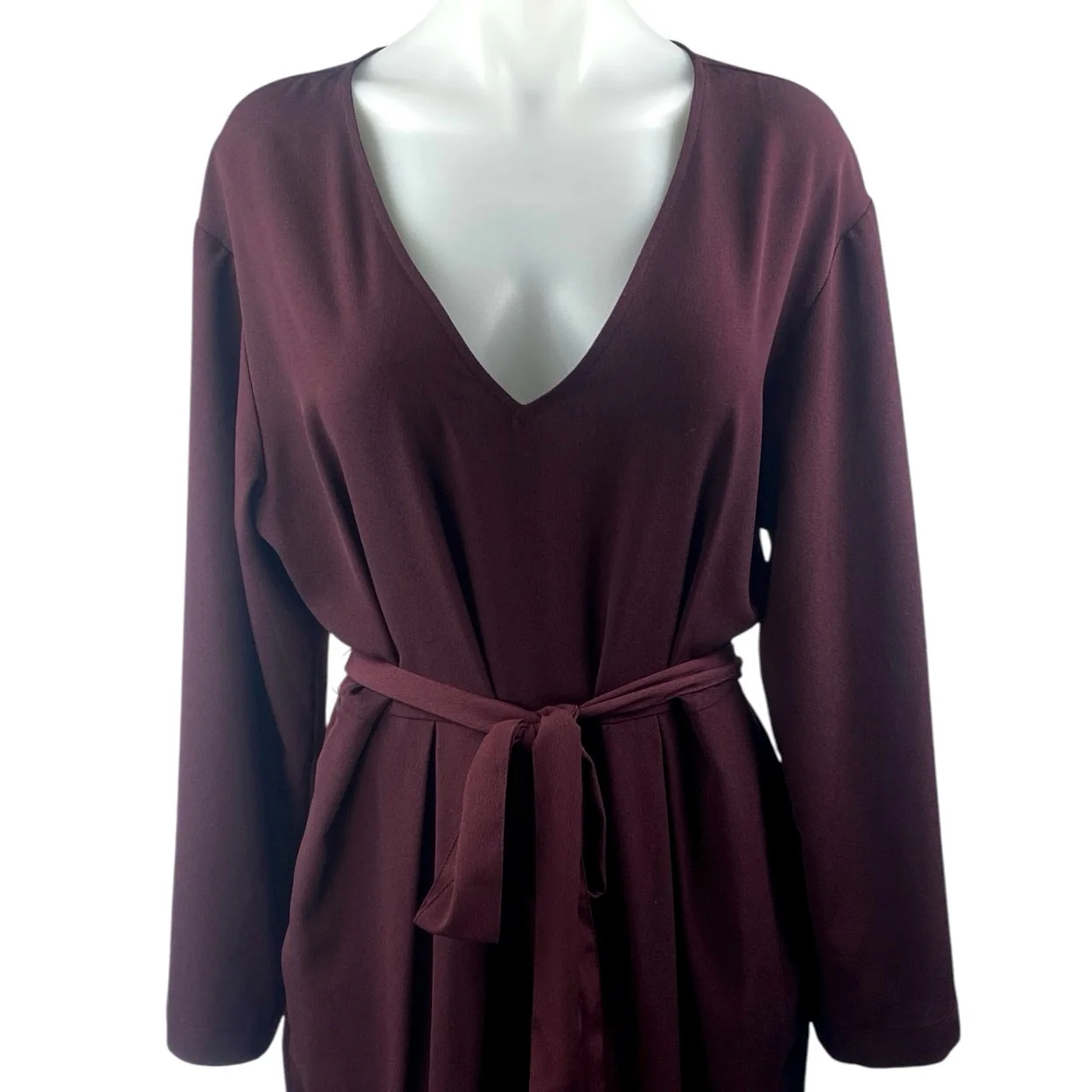 Gap Women's Brown V-neck Long Bell Sleeve V-neck Belted Tapered Jumpsuit Size 16 - Image 2