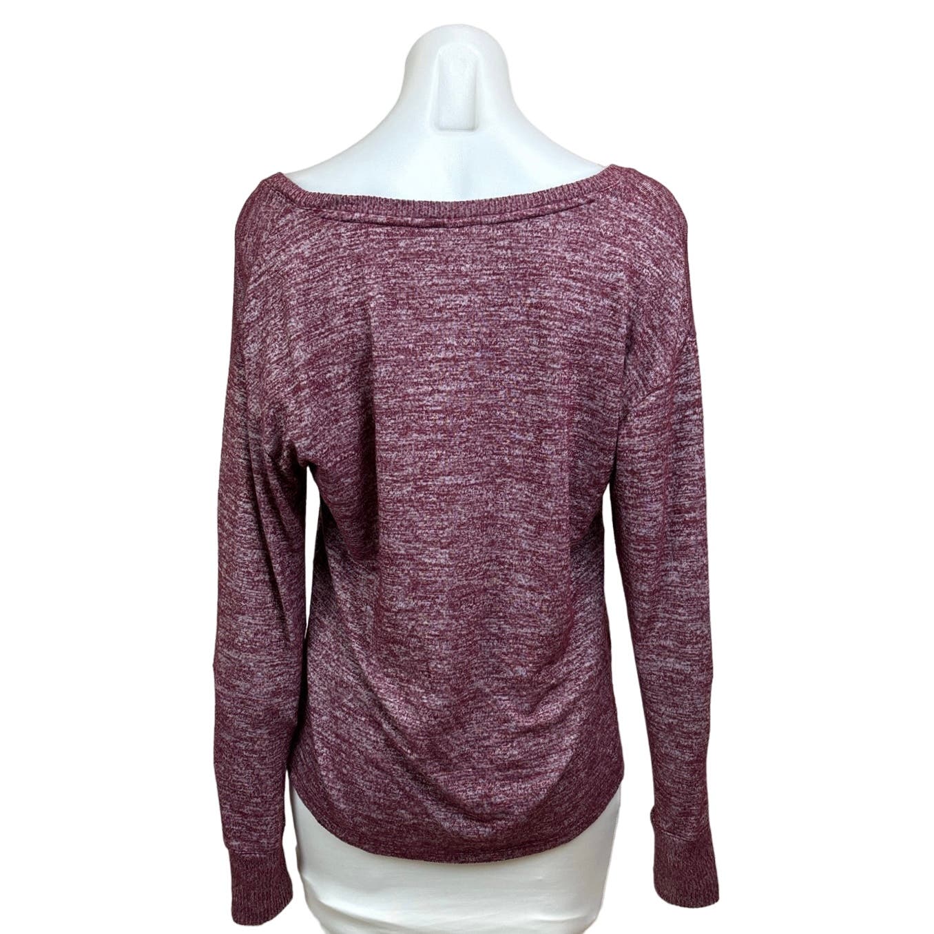 Gap Womens Heather Red Viscose Rib Round Neck Drop Long Sleeve Sweater Top S - Image 3