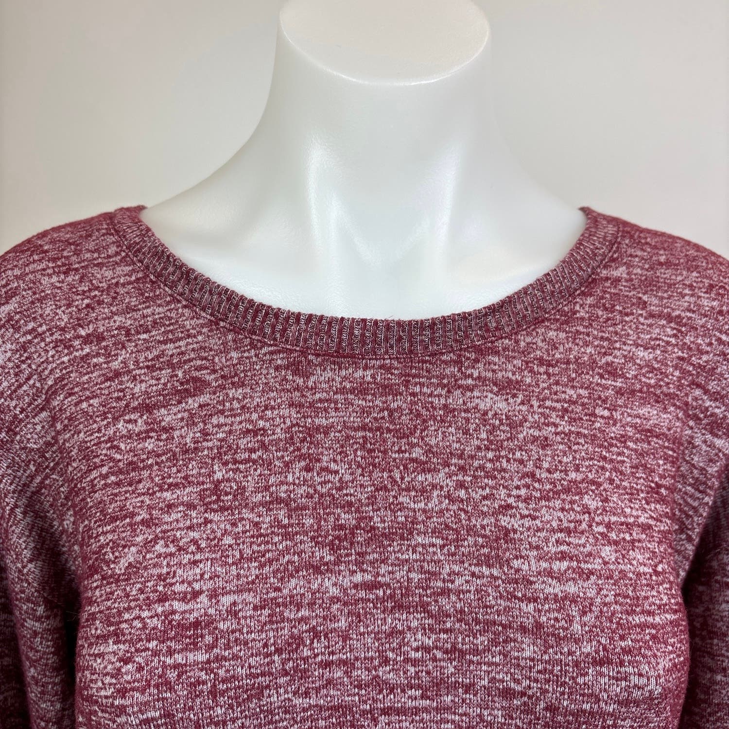 Gap Womens Heather Red Viscose Rib Round Neck Drop Long Sleeve Sweater Top S - Image 4