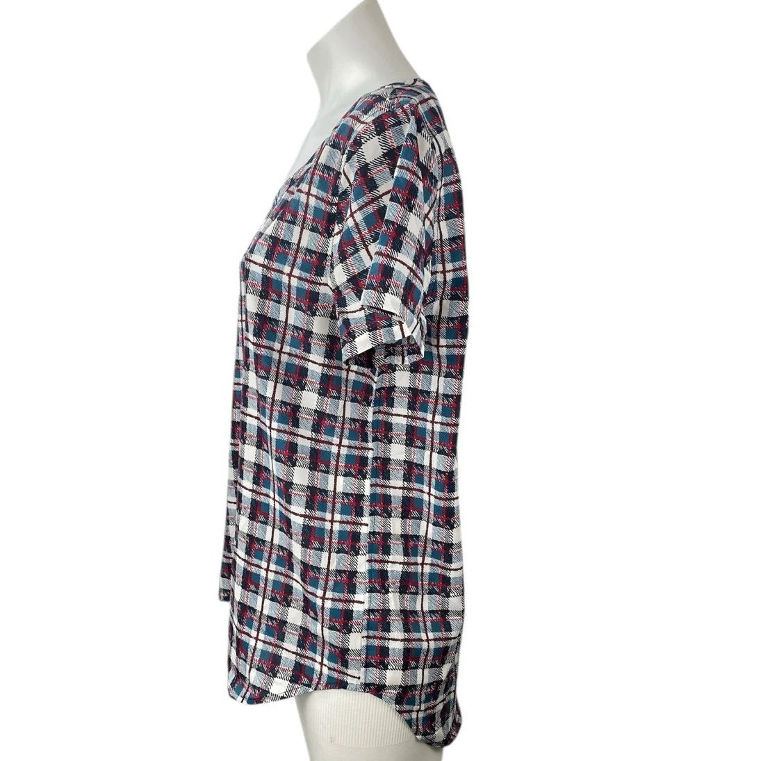 Gap Women's Multicolor Plaid Checkered Short Sleeve Crewneck Tee T-shirt Top M - Image 2