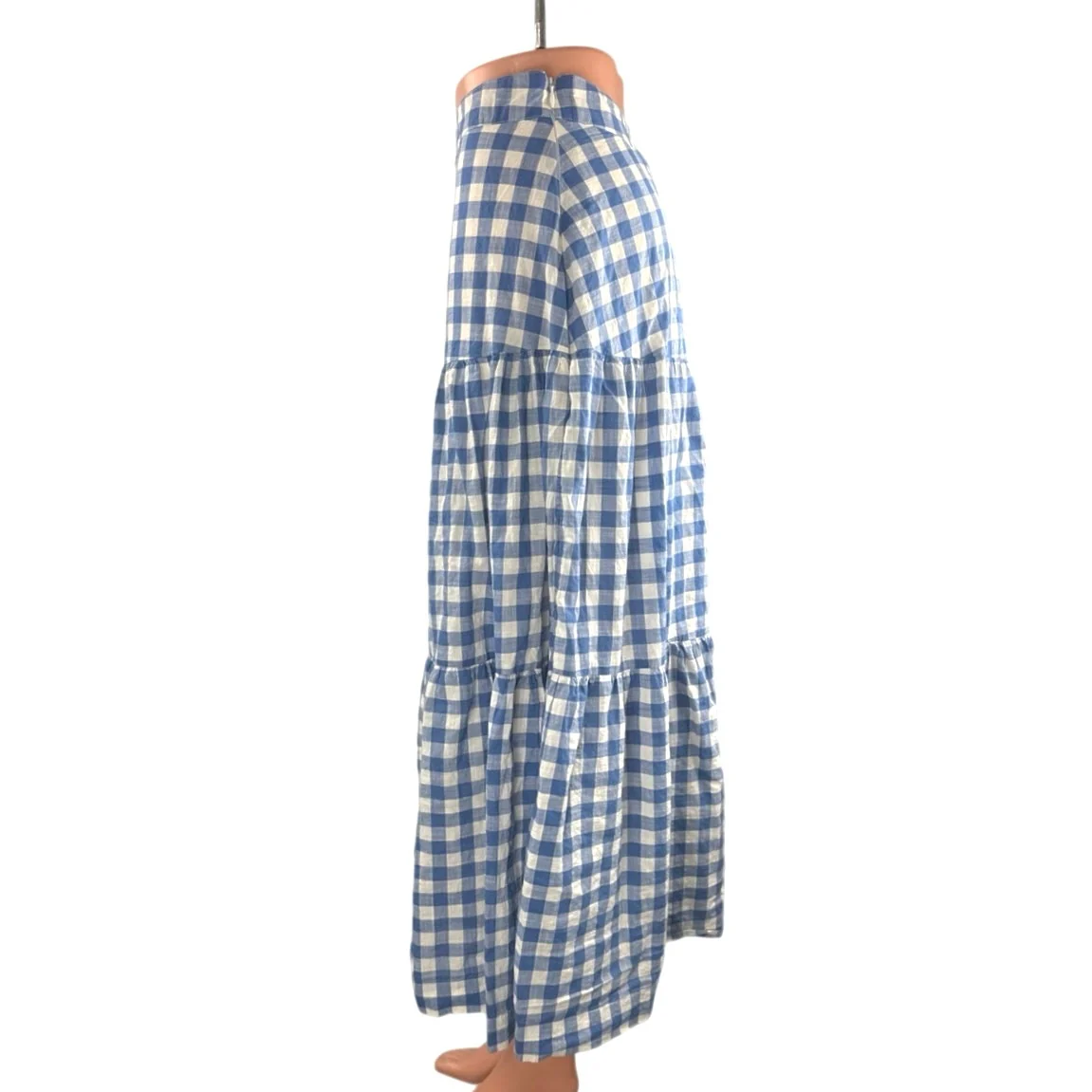 GAP Women's White Blue Gingham Check Tiered Summer Maxi Flare A-Line Skirt Sz 2P - Image 2