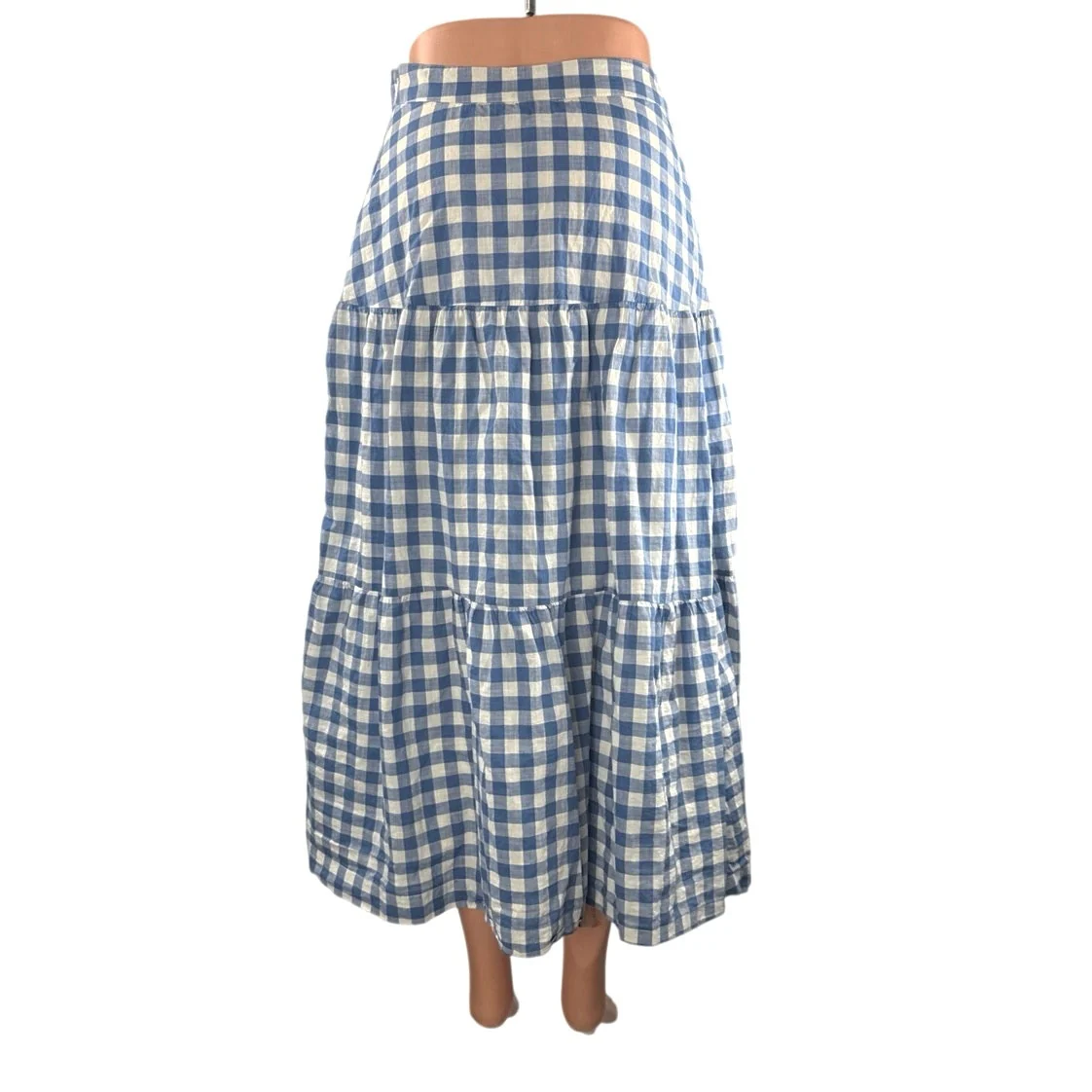 GAP Women's White Blue Gingham Check Tiered Summer Maxi Flare A-Line Skirt Sz 2P - Image 3