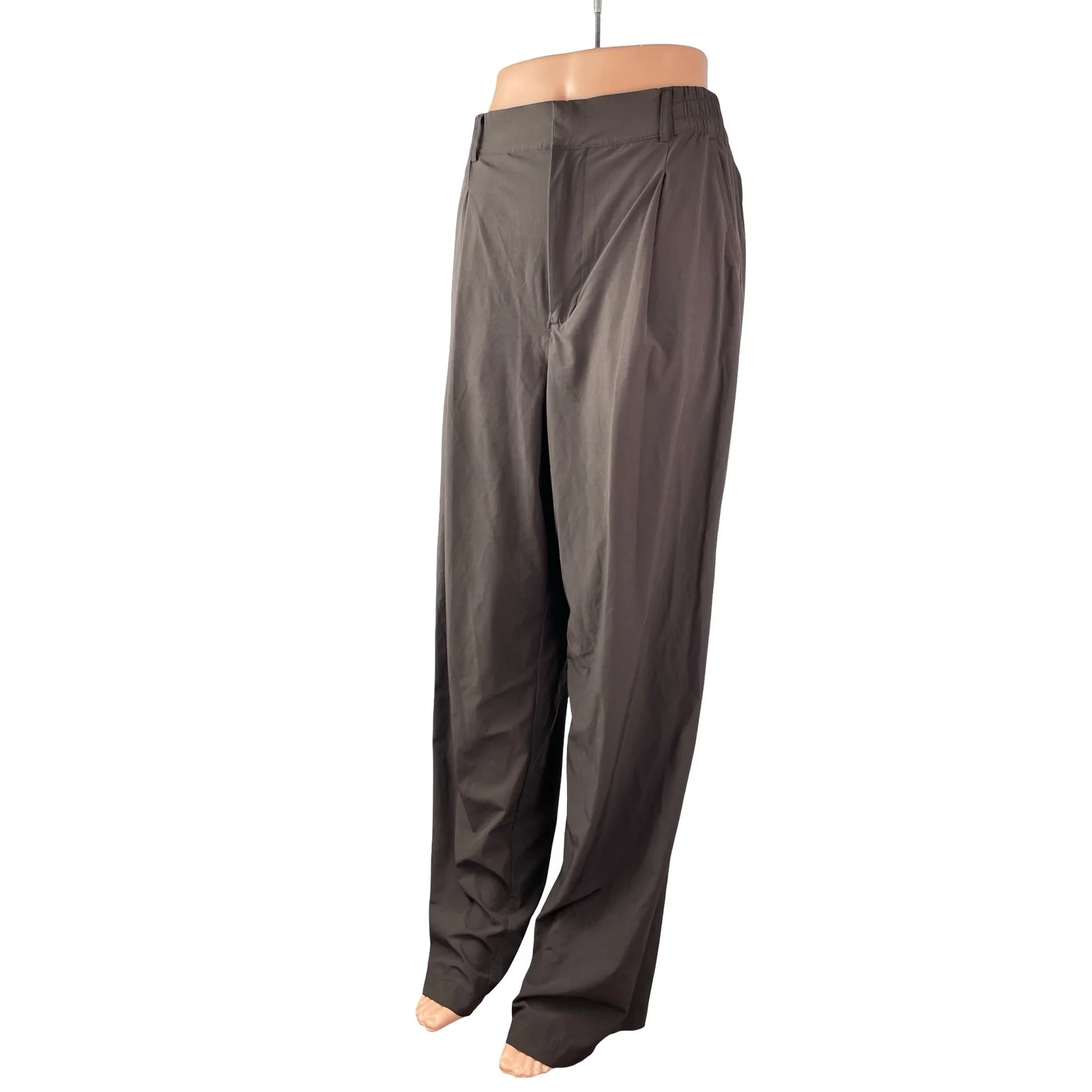 Gapfit Women's Brown High Rise Pleated Wide Leg Straight Trousers Pants Size M - Image 2