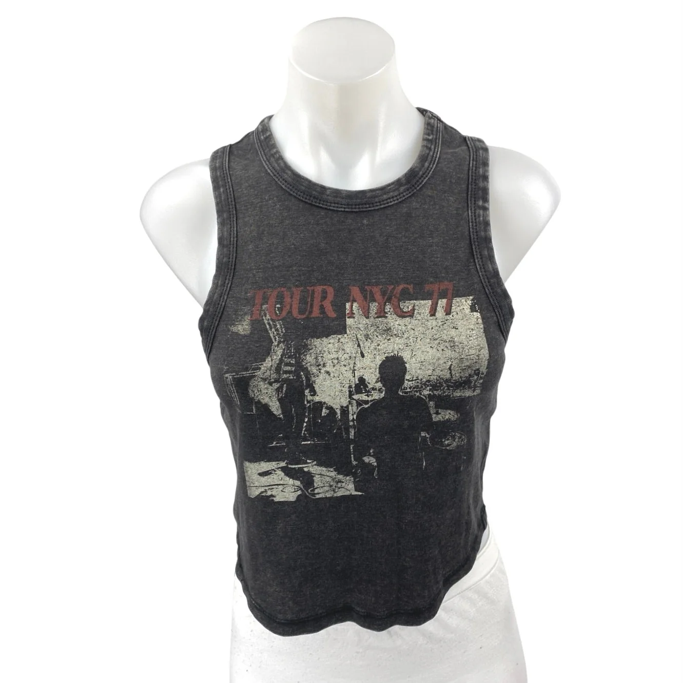 Garage Womens Black Tour NYC 77 Graphic Print Crew Neck Tank Crop Top Size M