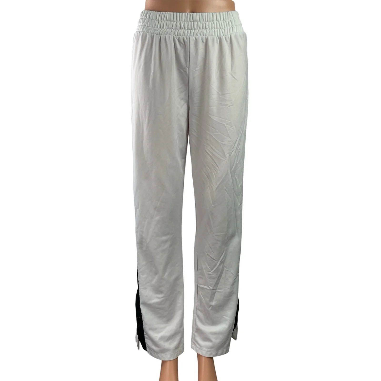 Garage Womens White Elastic Waist Snap Button Straight Leg Lounge Active Pants S