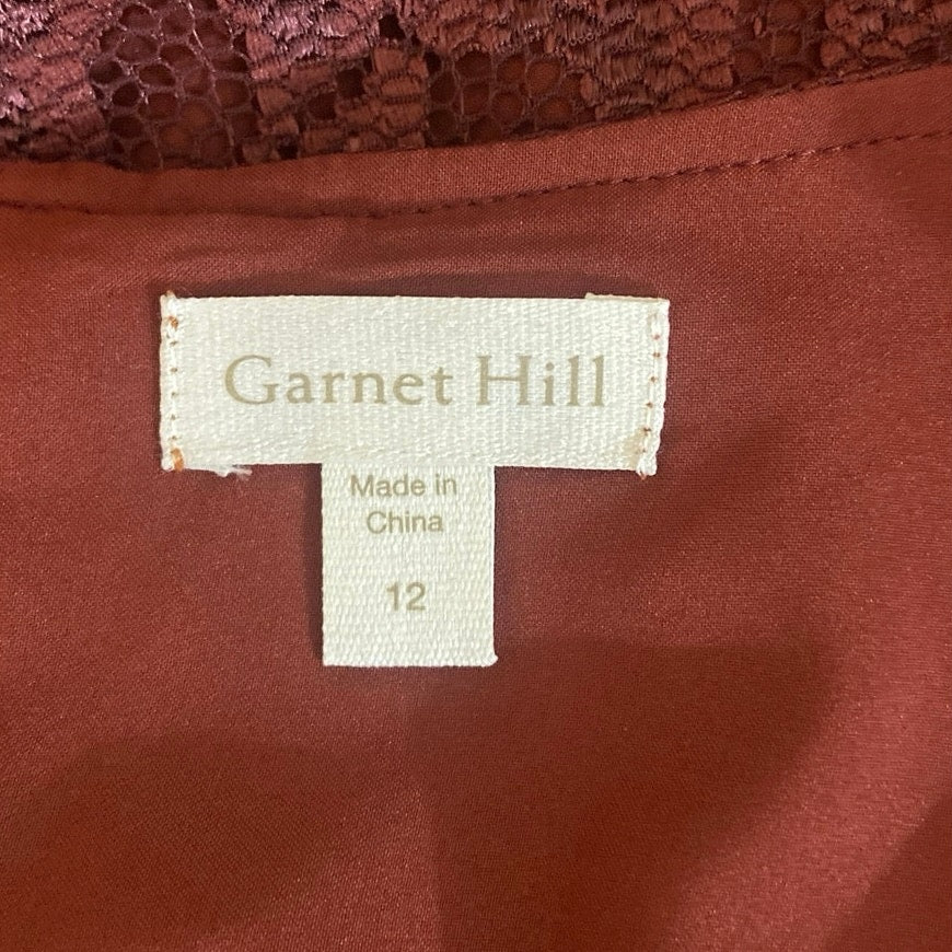 Garnet Hill Red Burgandy Lace 3/4 Bell Sleeve Midi Lined Cocktail Shift Dress 12 - Image 4