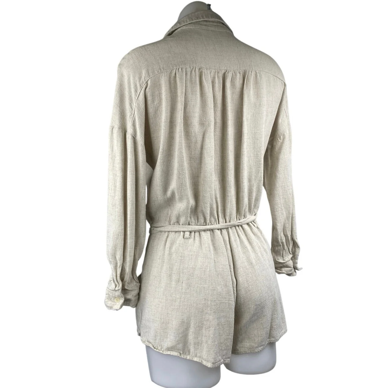 Gentle Fawn Cream Linen LOng Sleeve Colalr Button Down Wide Leg Shirt Romper XS - Image 2