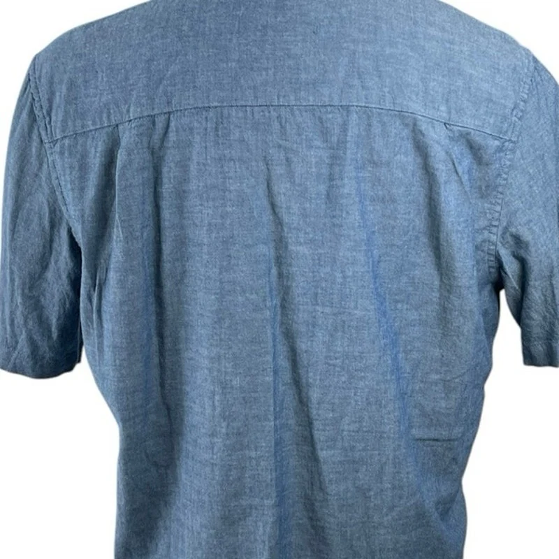 George Men's Blue Collared Short Sleeve Chest Pocket Button Down Shirt Top Sz L - Image 4