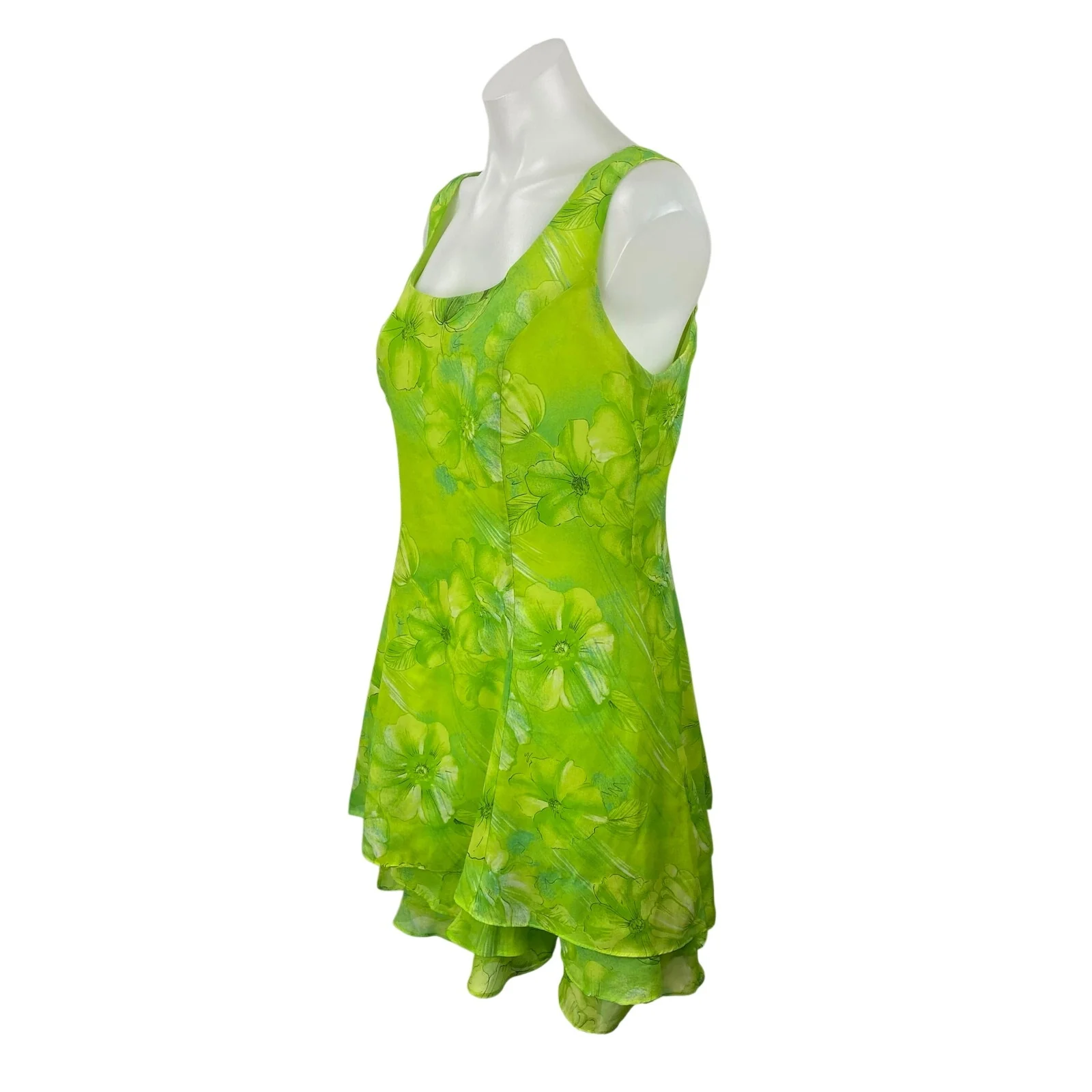 Georgiou Green Floral Sleeveless Square Neck ruffle Fit & Flare Mini Dress Sz M - Image 2