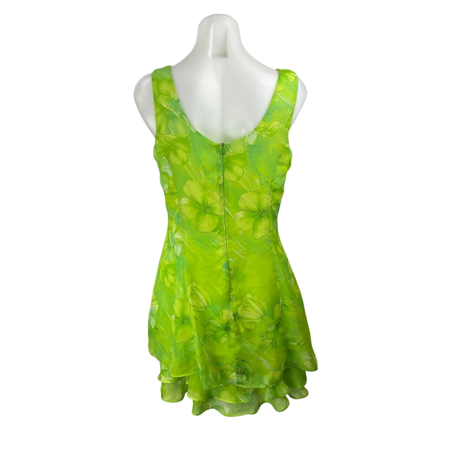 Georgiou Green Floral Sleeveless Square Neck ruffle Fit & Flare Mini Dress Sz M - Image 4