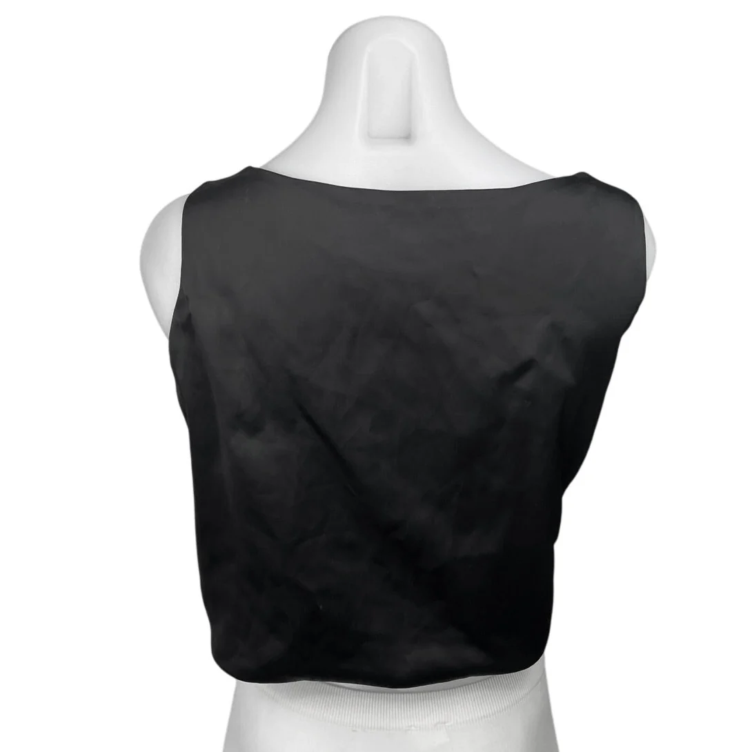 Geraldine Garcia Black Flower Sequin Beaded Embellished Crop Blouse Tank Top M - Image 2
