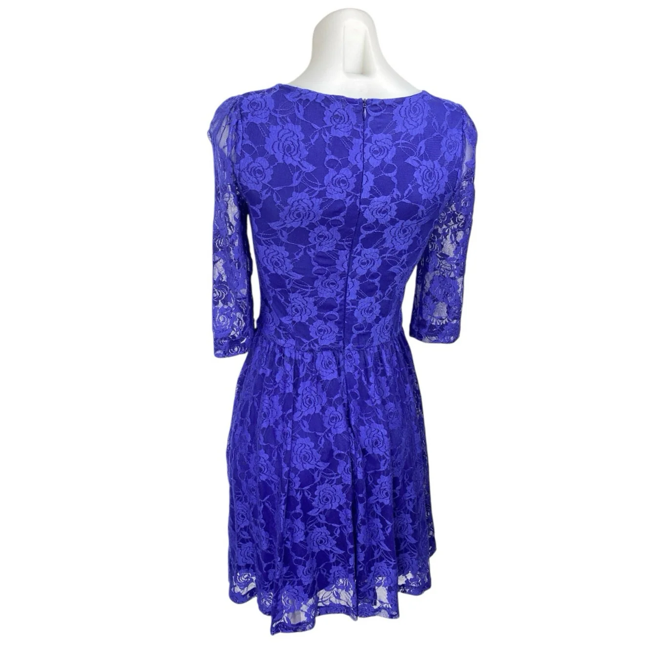 Gianni Bini Blue Floral Lace Half Sleeve Pleated A Line Mini Dress Size XS - Image 2