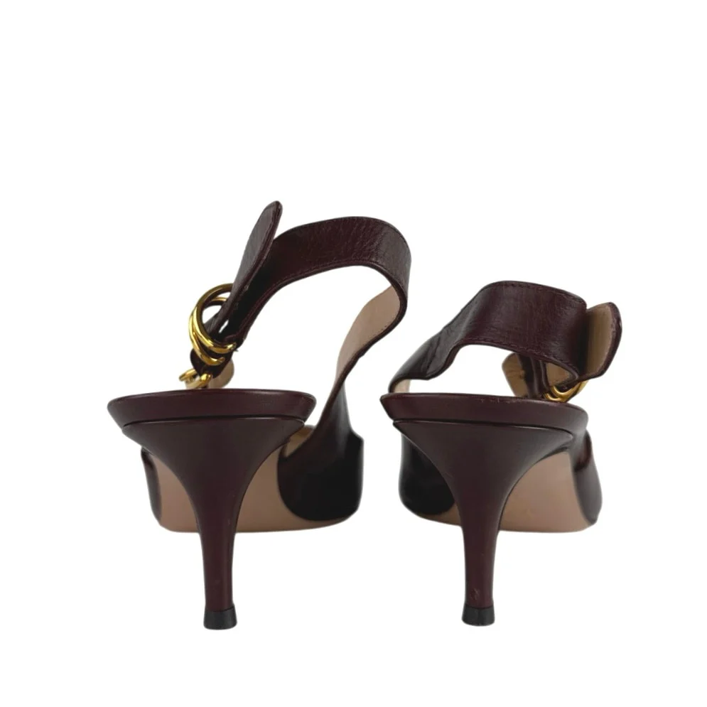 Gianvito Rossi Brown Leather Pointed Toe Buckle Slingback Pumps Shoes 40 US 10 - Image 3