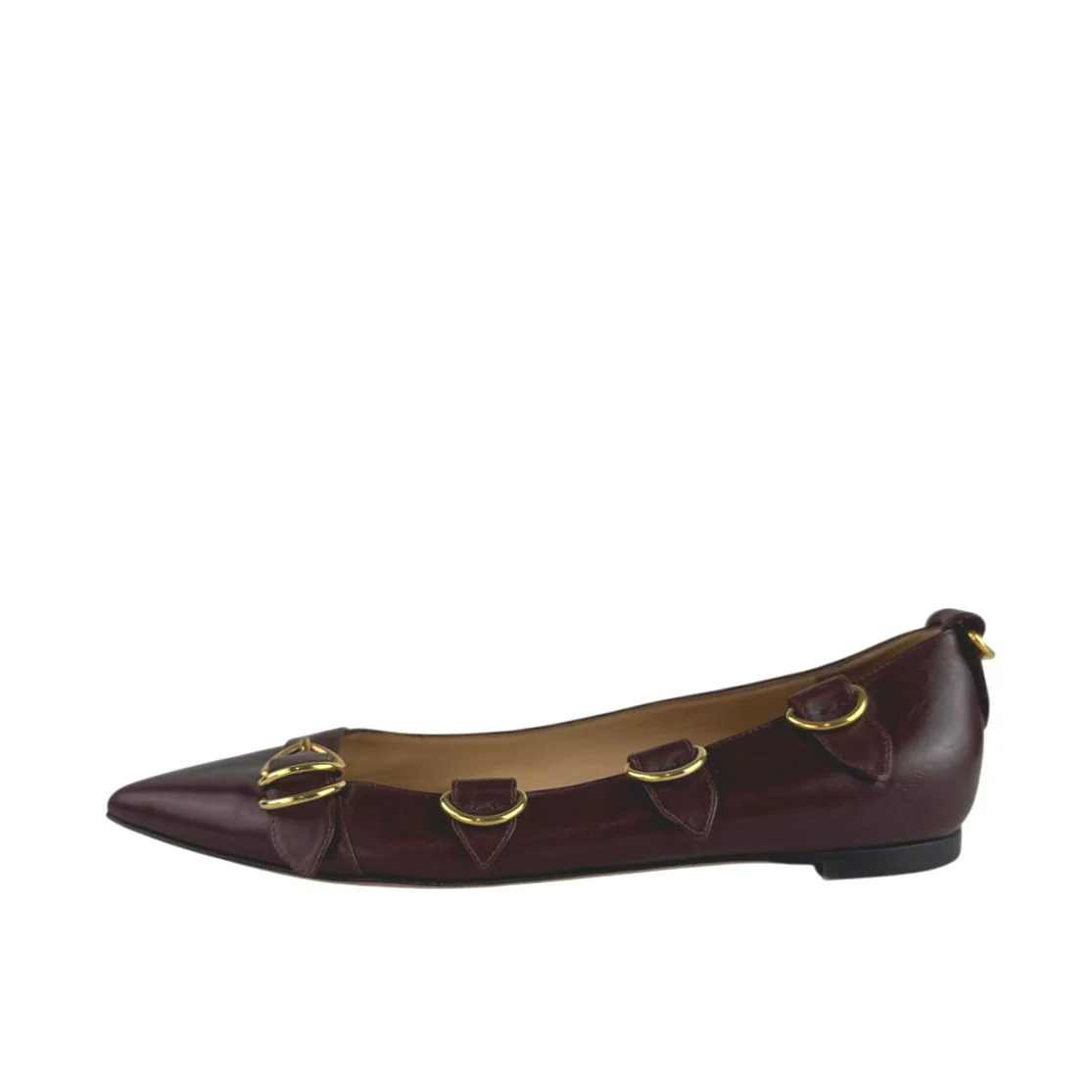 Gianvito Rossi Burgundy Leather Pointed Toe Buckle Strap Slip On Ballet Flats 9