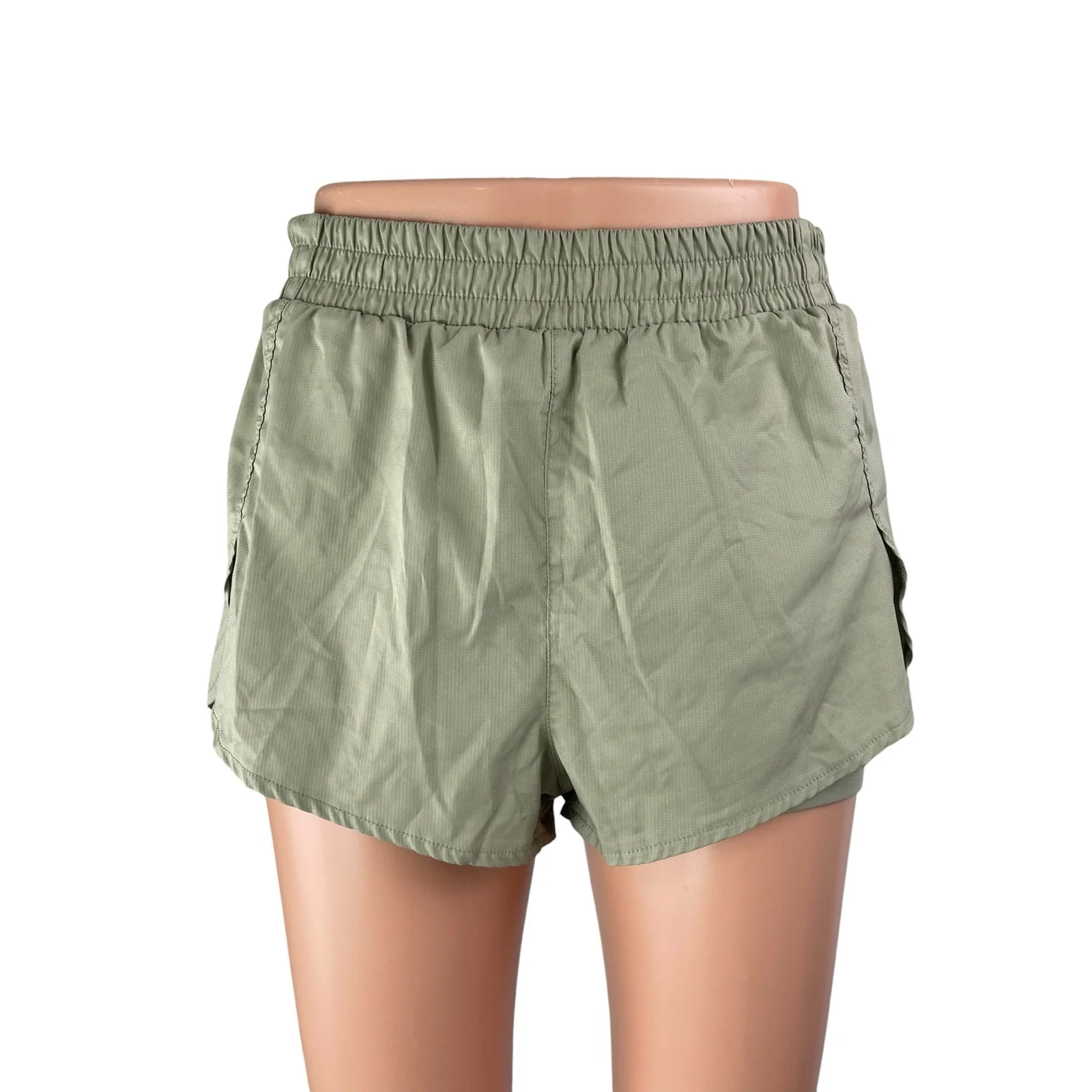 Girlfriend Collective Green High Rise Elastic Waist Activewear Mini Shorts Sz S