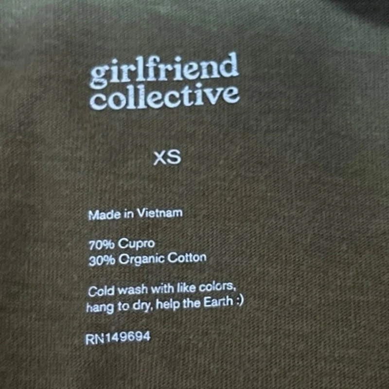 Girlfriend Collective Olive Green Crew Neck Short Sleeve Crop T Shirt Top Sz XS - Image 3
