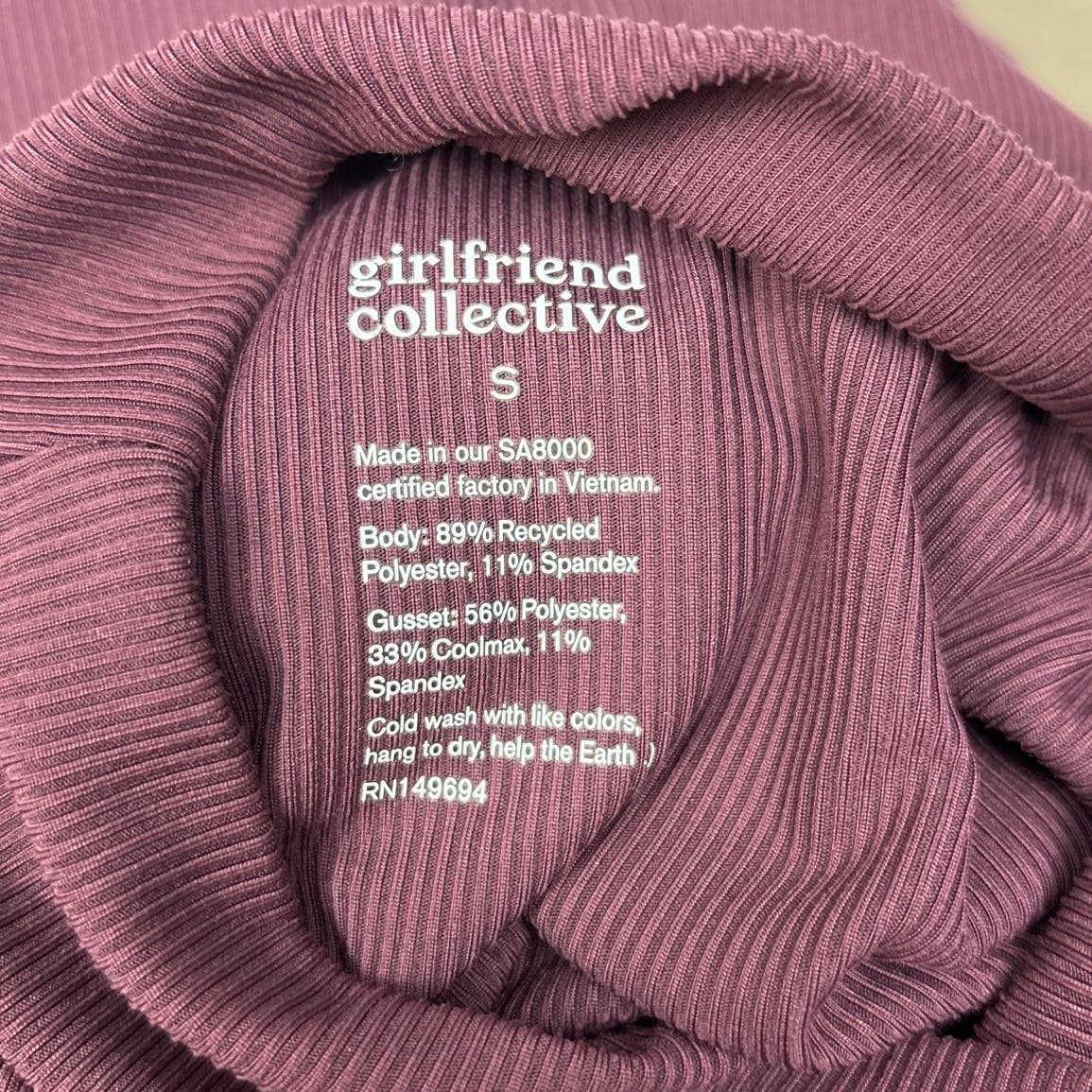 Girlfriend Collective Women's Maroon Ribbed Built In Bra Mock Neck Bodysuit S - Image 8