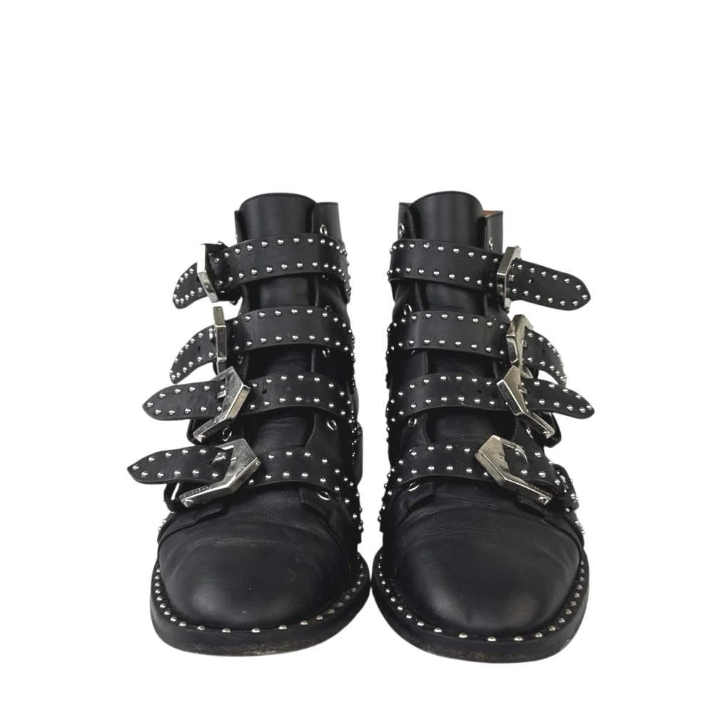 Givenchy Women's Black Leather Studded Buckle Pointed Toe Ankle Boots Size 7.5 - Image 3