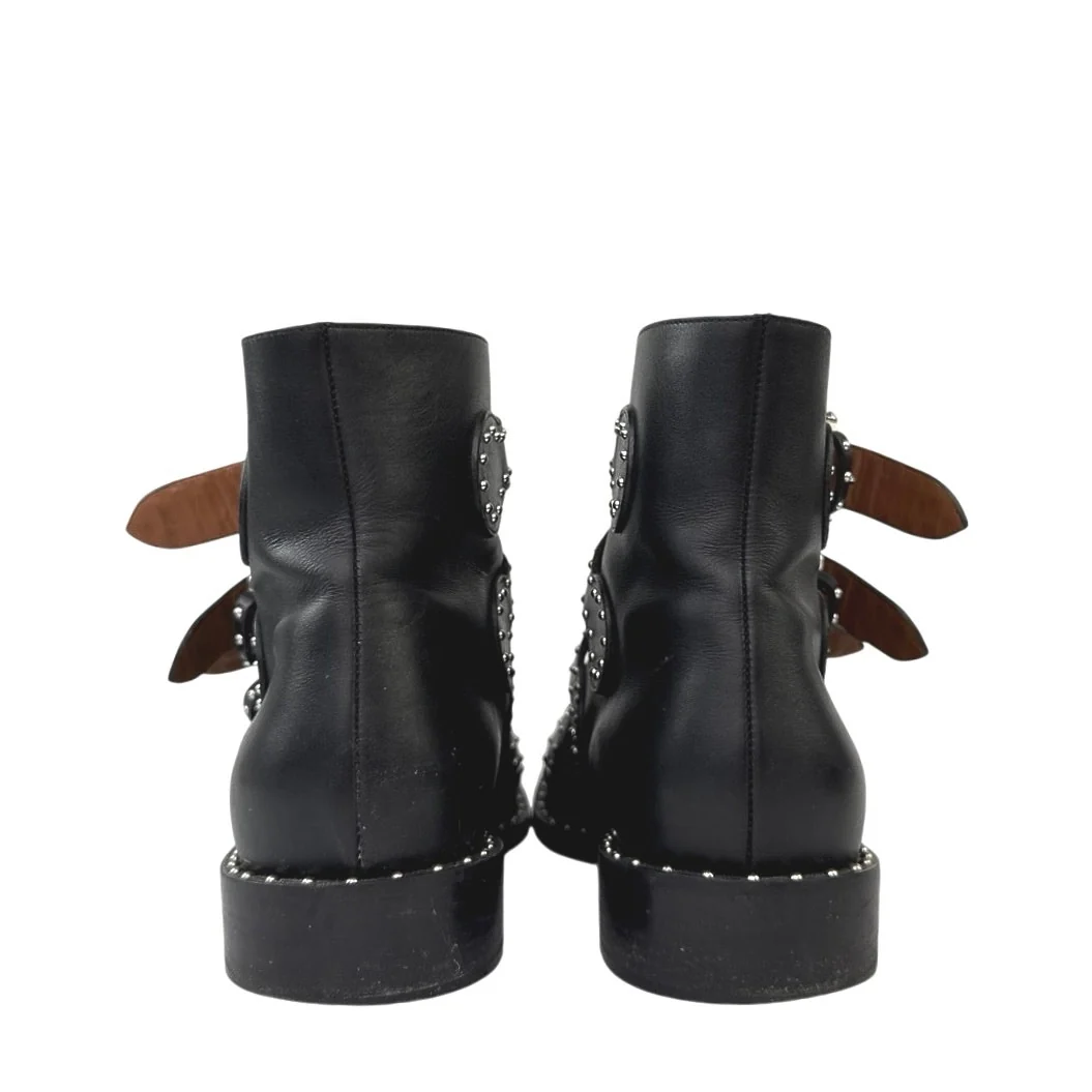 Givenchy Women's Black Leather Studded Buckle Pointed Toe Ankle Boots Size 7.5 - Image 4