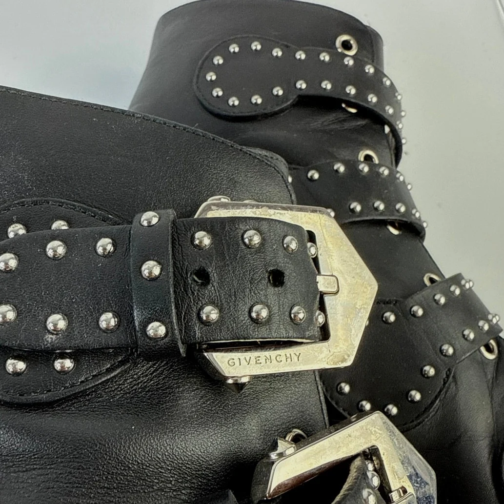 Givenchy Women's Black Leather Studded Buckle Pointed Toe Ankle Boots Size 7.5 - Image 8
