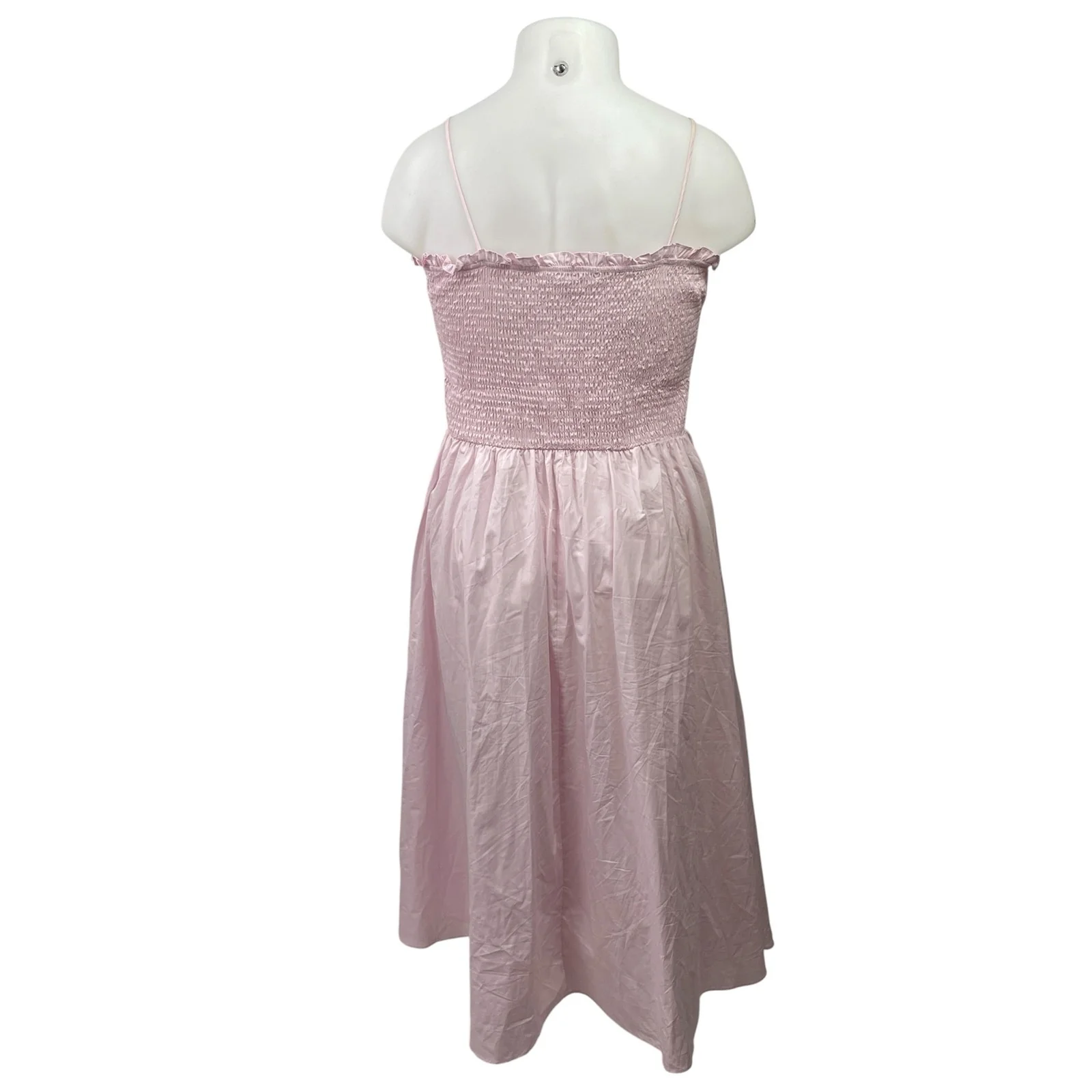 Glamorous Pink Sleeveless Smocked Ruffle Cami Camisole Midi A-Line Tank Dress 14 - Image 3