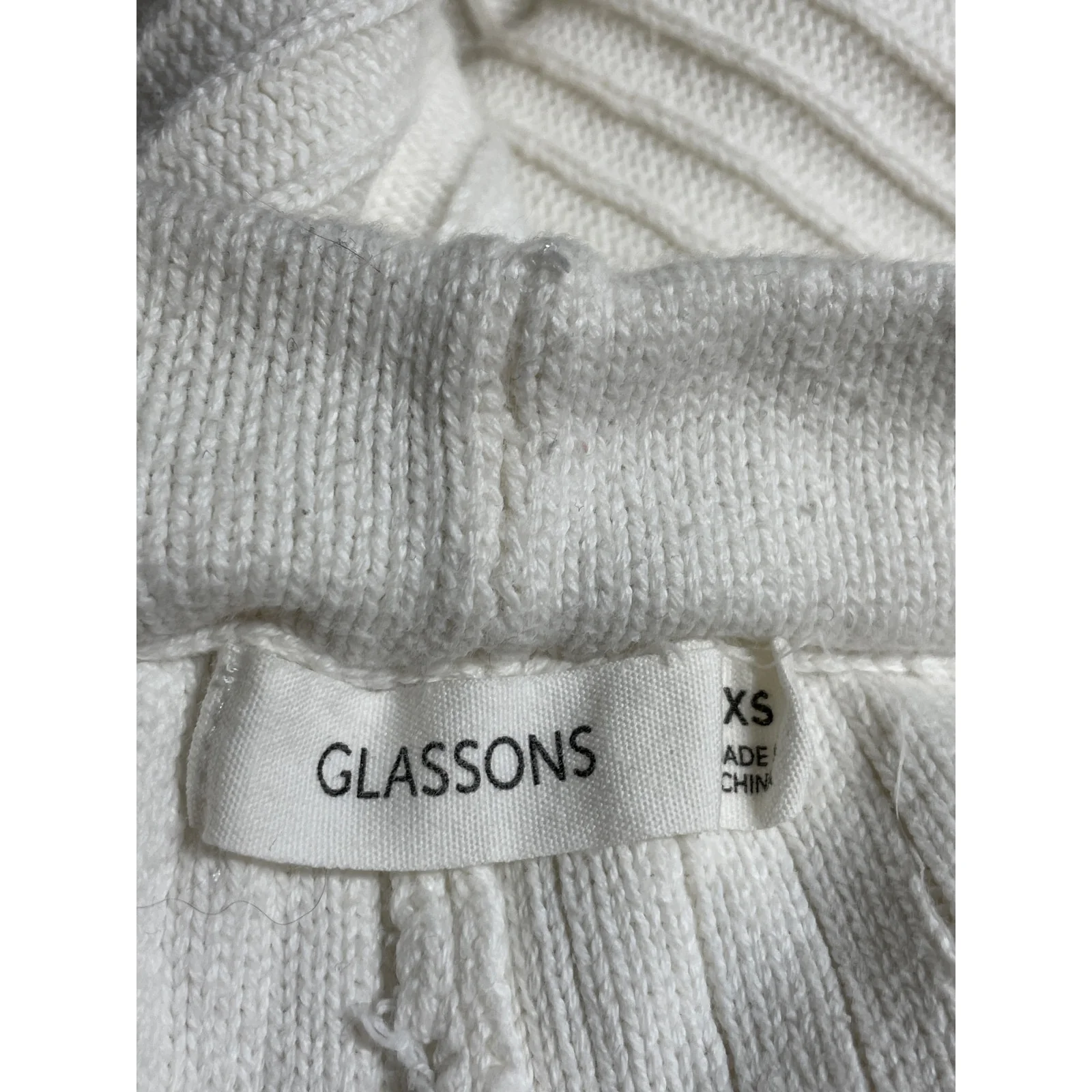 Glassons Women's White Ribbed Knit High Rise Wide Leg Trousers Pants Size XS - Image 5