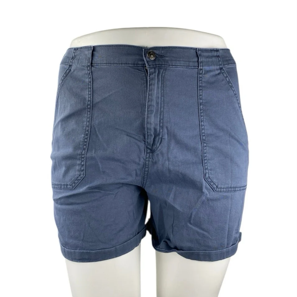 Gloria Vanderbilt Womens Gray Blue Twill High Waisted Wide Leg Utility Shorts XL