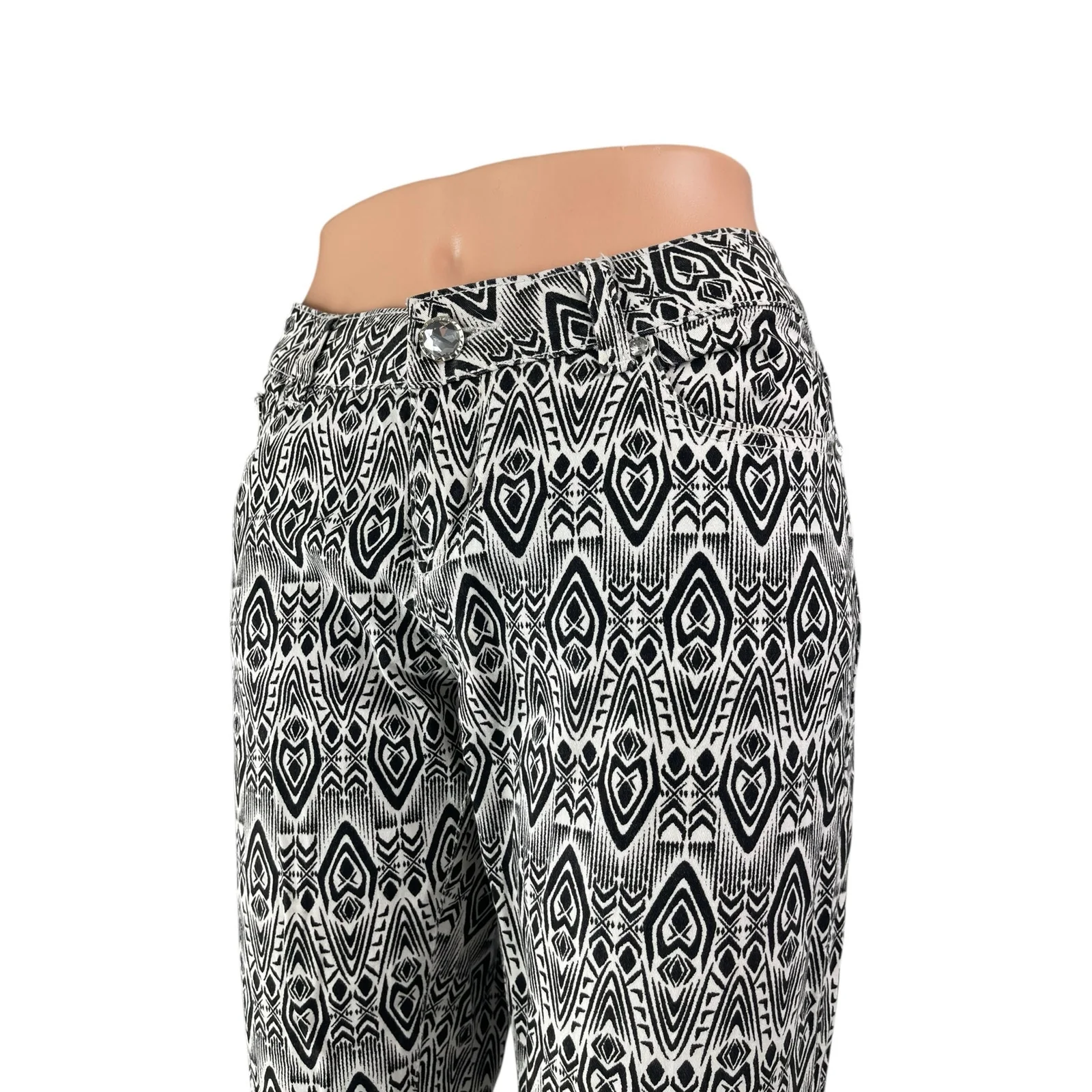 Gogo Jeans Black Tribal Print High Waist Slim Straight Trouser Dress Pants Sz 9 - Image 3