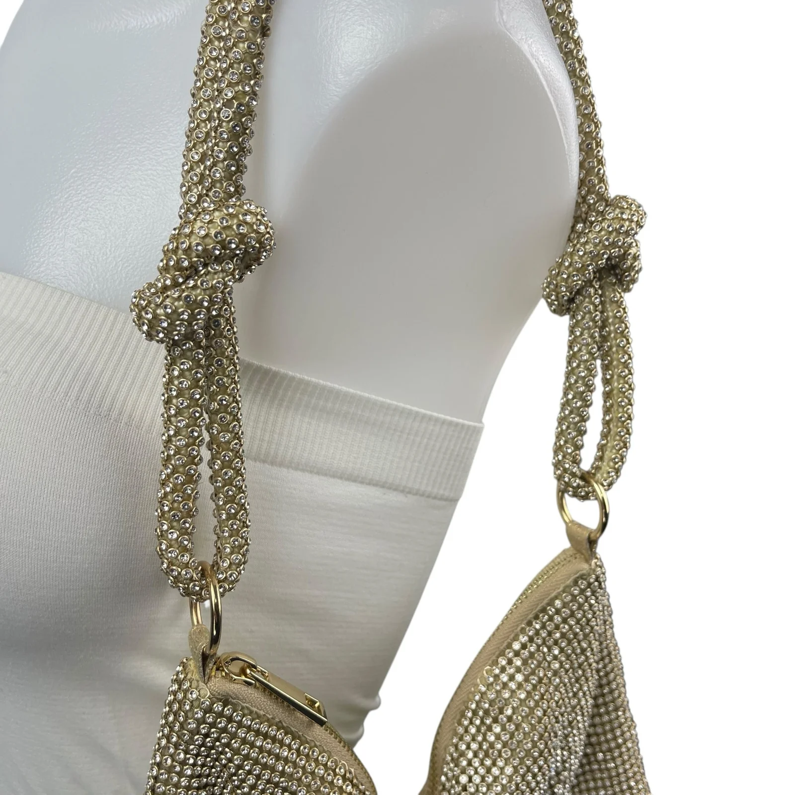 Gold Knotted Strap Rhinestone Beaded Sparkly Chic Evening Shoulder Handbag OS - Image 2