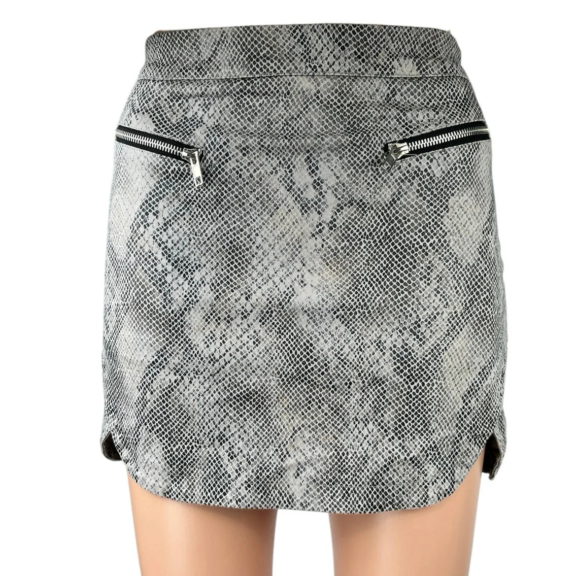 Goldie Gray Faux Leather Snakeskin Snake Print Mini Pencil Bodycon Skirt Size XS