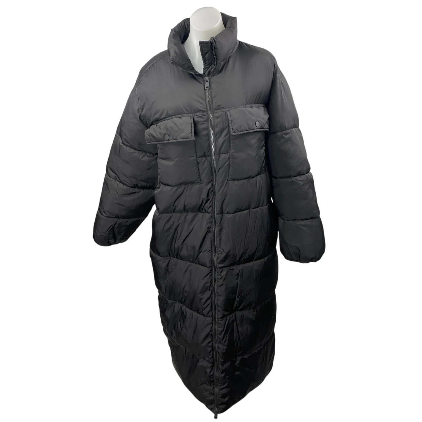 Good American Long Line Women's Black Pocket Full Zip Puffer Coat Jacket Size 3