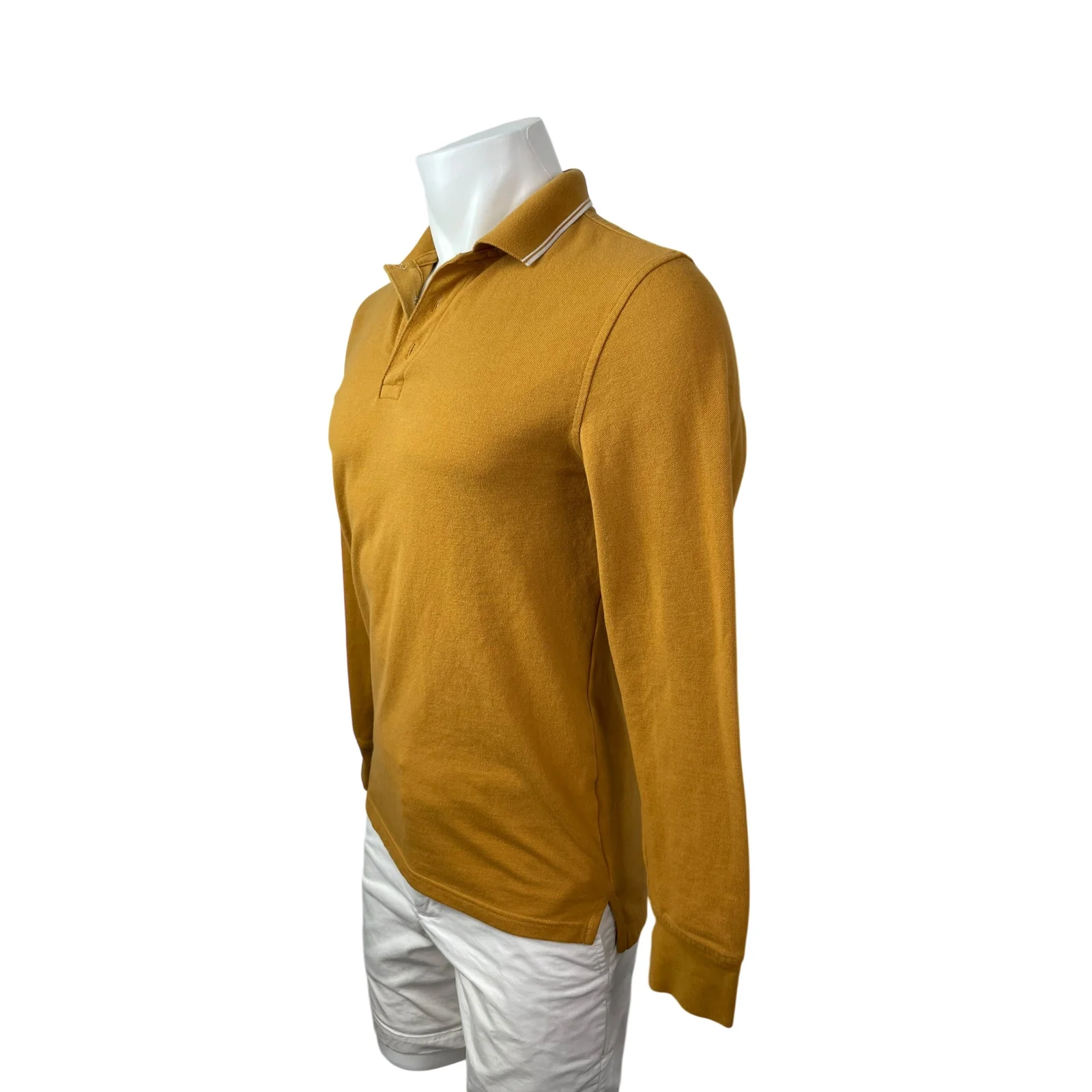 Goodfellow & Co Men's Mustard Yellow Knit Gold Long Sleeve Polo Shirt Top Size S - Image 3