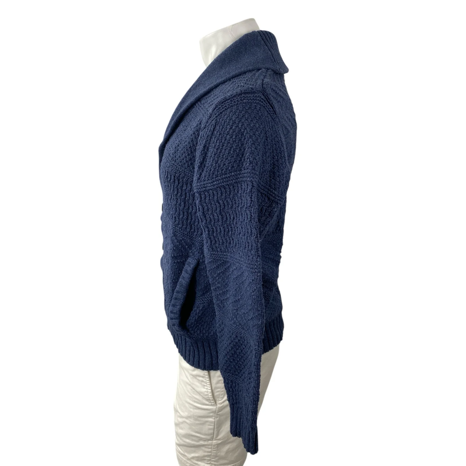 Goodfellow Men's Blue Cable Knit Long Sleeve Button Down Cardigan Sweater Top M - Image 3