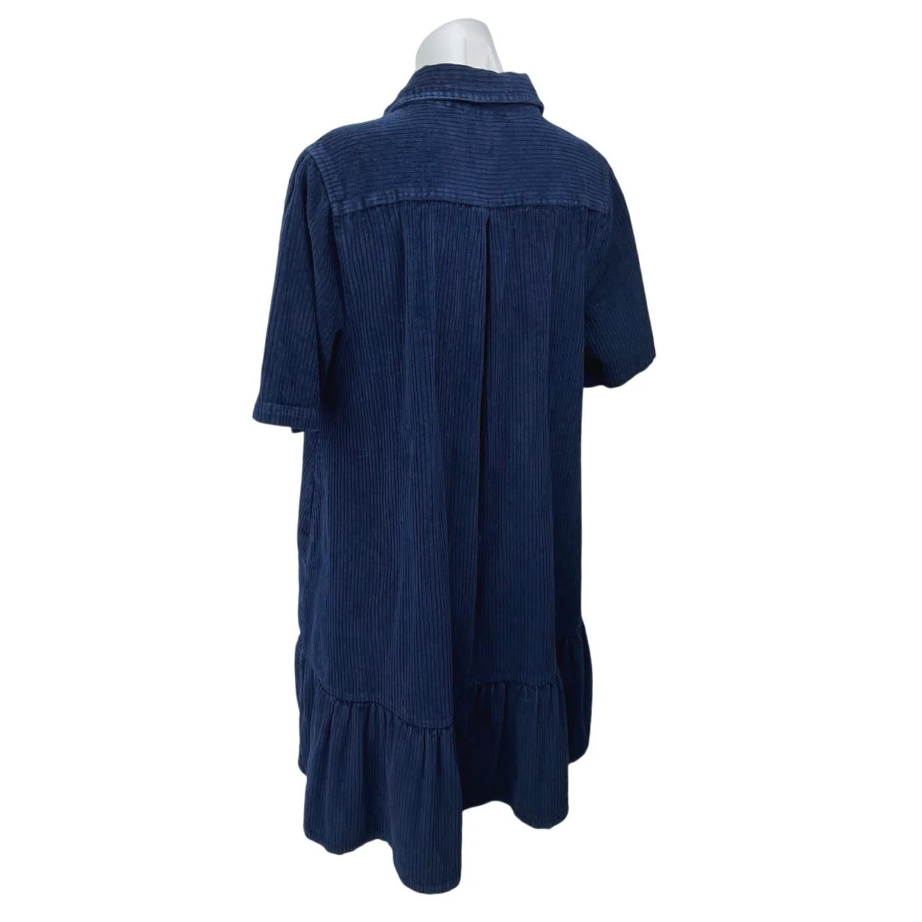 Gorman Blue Corduroy Velvet Velour Short Sleeve Button Up Ruffle Shirt Dress 12 - Image 2