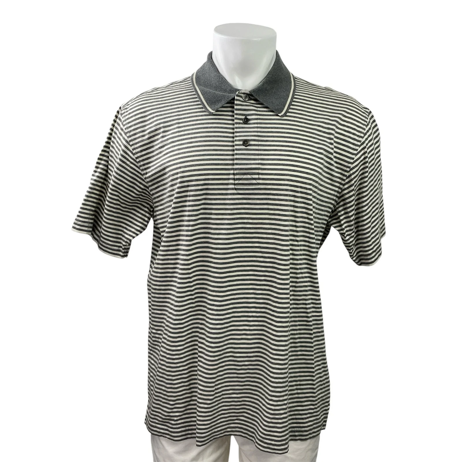 Greg Norman Men's Gray Striped Short Sleeve Golf Casual Polo Shirt Top Size M