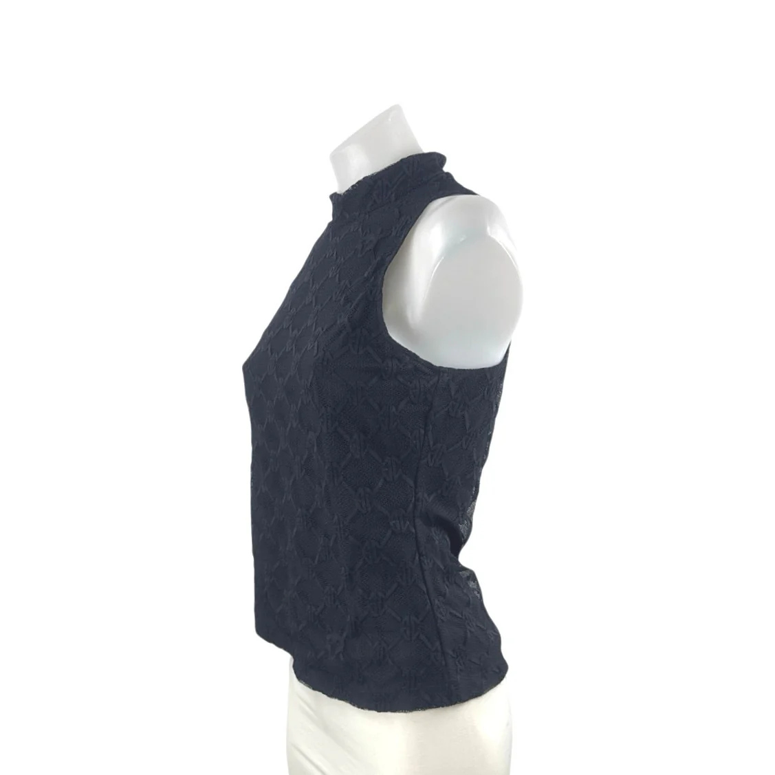Greyson Women's Black Geometric Lace Mock Neck Sleeveless Slim Tank Blouse Top S - Image 2