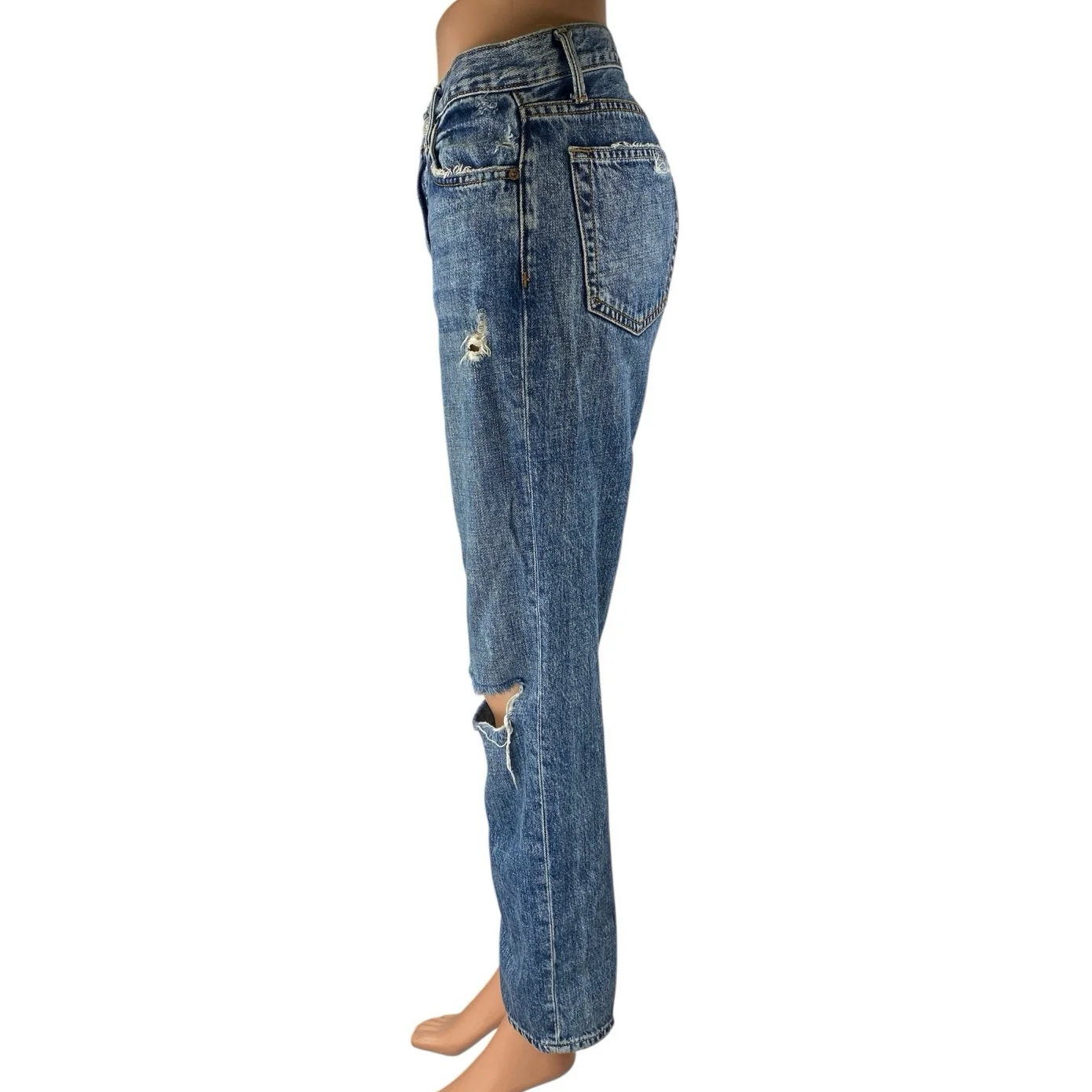 GRLFRND Womens Blue Distressed Medium Wash Mid Rise Straight Denim Jeans Size 25 - Image 2