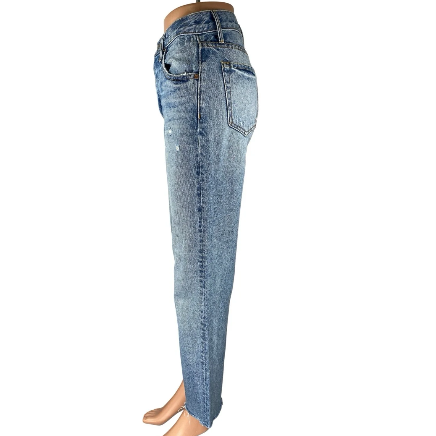 GRLFRND Women's Blue High Waisted Straight Leg Distressed Denim Jeans Size 24 - Image 2