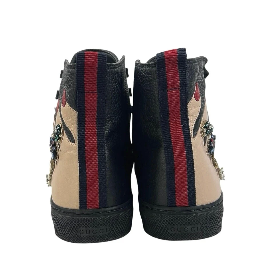 Gucci Girls Kids Black Hand Leather Beaded Embellished High Top Sneakers Size 37 - Image 4