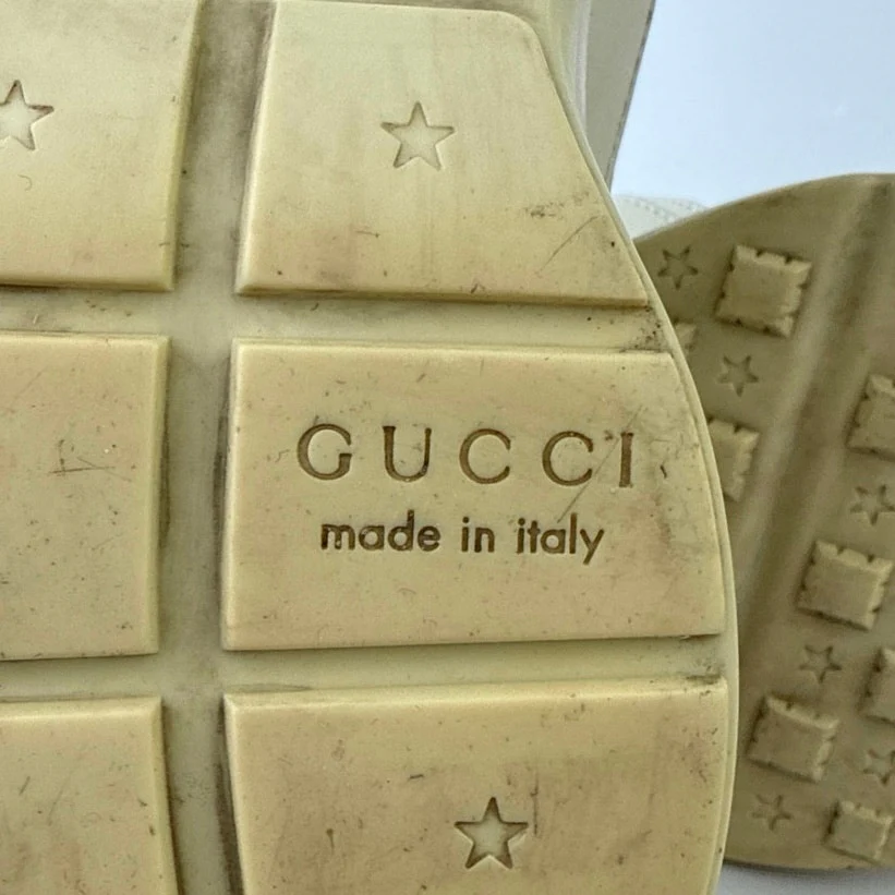 Gucci Rhyton Women's Beige Leather Logo Lace Up Low-Top Sneakers Shoes Size 7 - Image 5