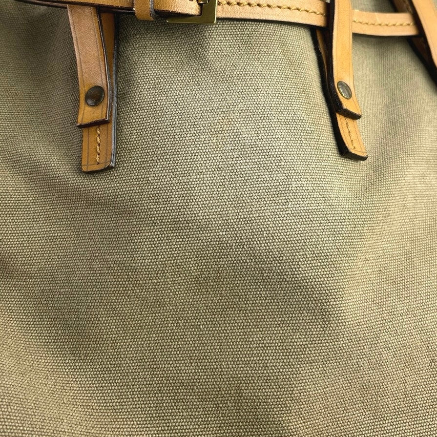 Gucci Women's Gray Green Braided Leather Straps Canvas Tote Shoulder Hand Bag - Image 5