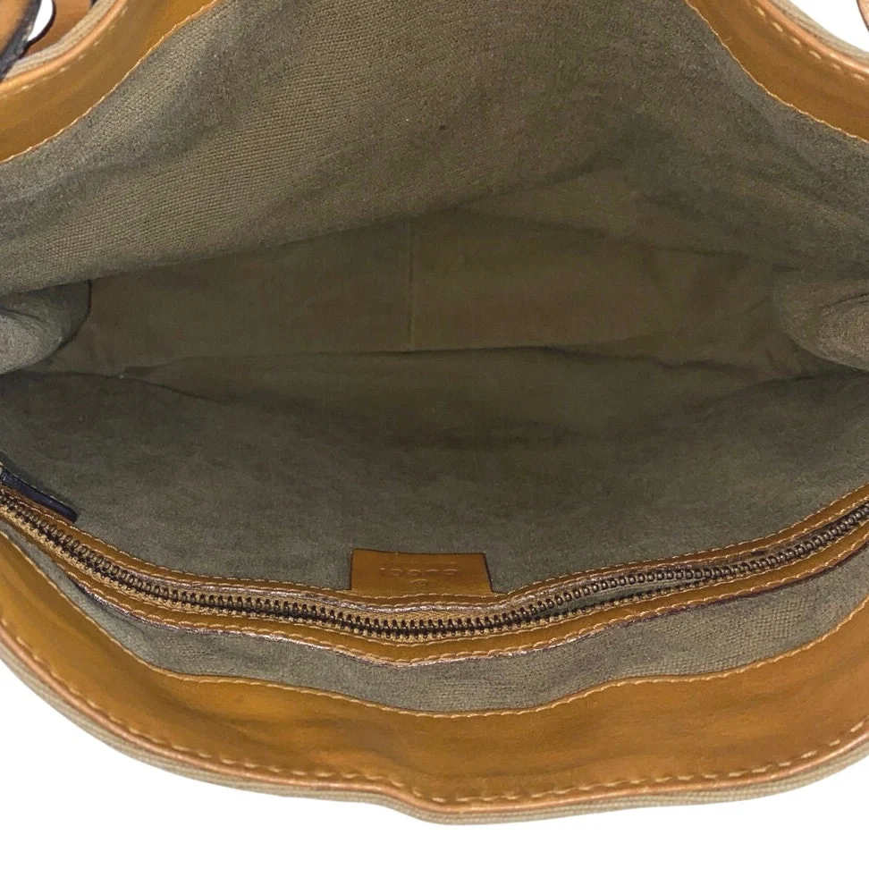 Gucci Women's Gray Green Braided Leather Straps Canvas Tote Shoulder Hand Bag - Image 6