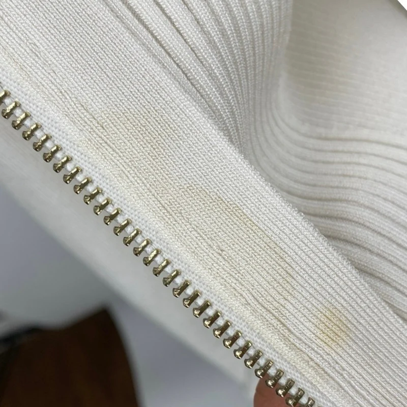 Guess Ivory Ribbed Knit Scoop Neck Long Sleeve Zip Peplum Cardigan Sweater Top M - Image 5