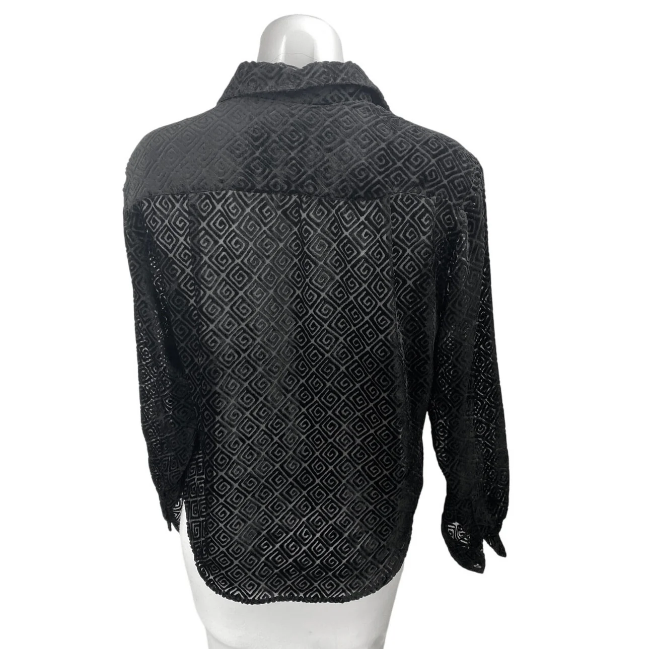 Guess Jeans Black Long Sleeve Semi Sheer Geometric Button Up Shirt Top Size M - Image 2