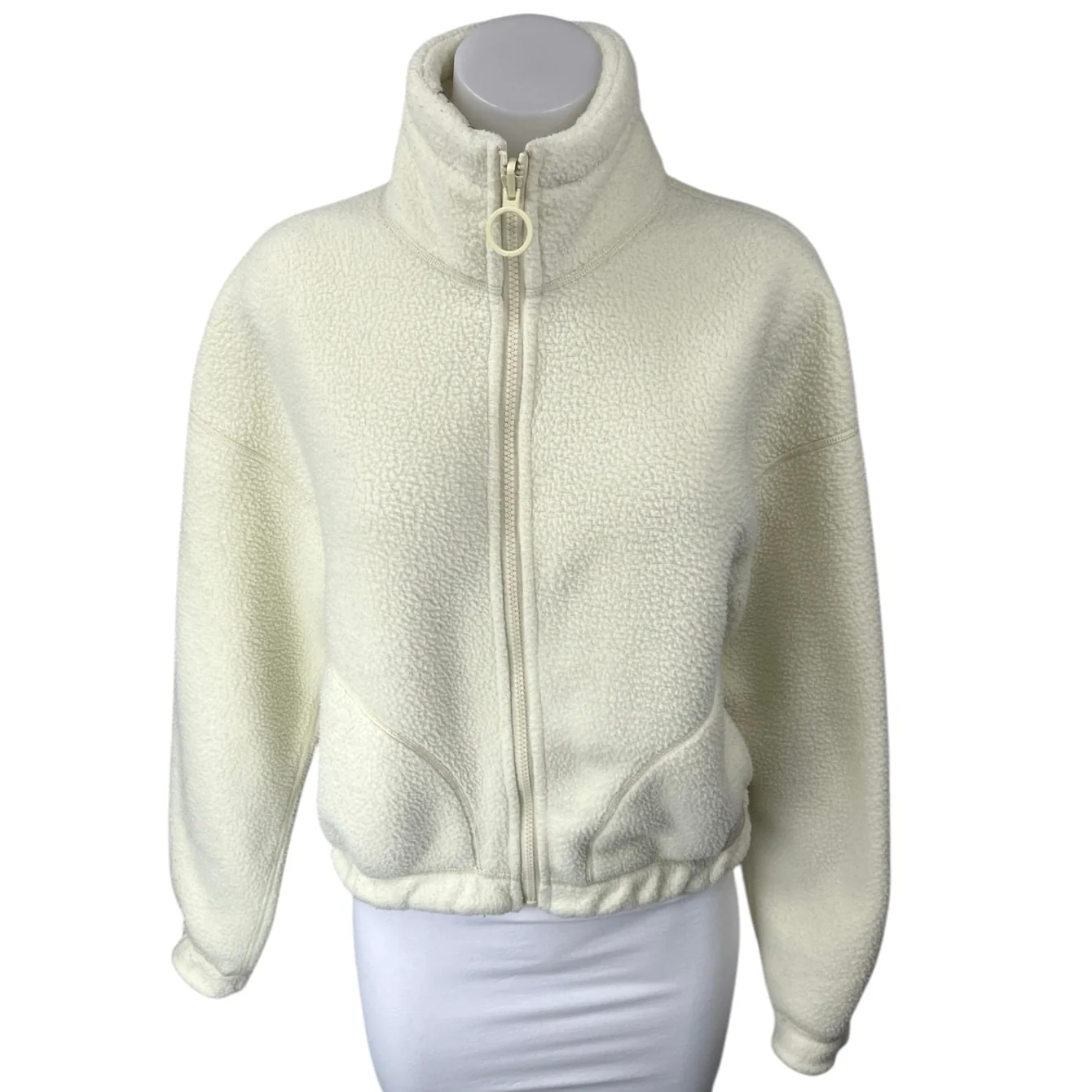 Gymshark Cream Sherpa Fleece Turtleneck Zip Up Long Sleeve Sweater Top Size XS