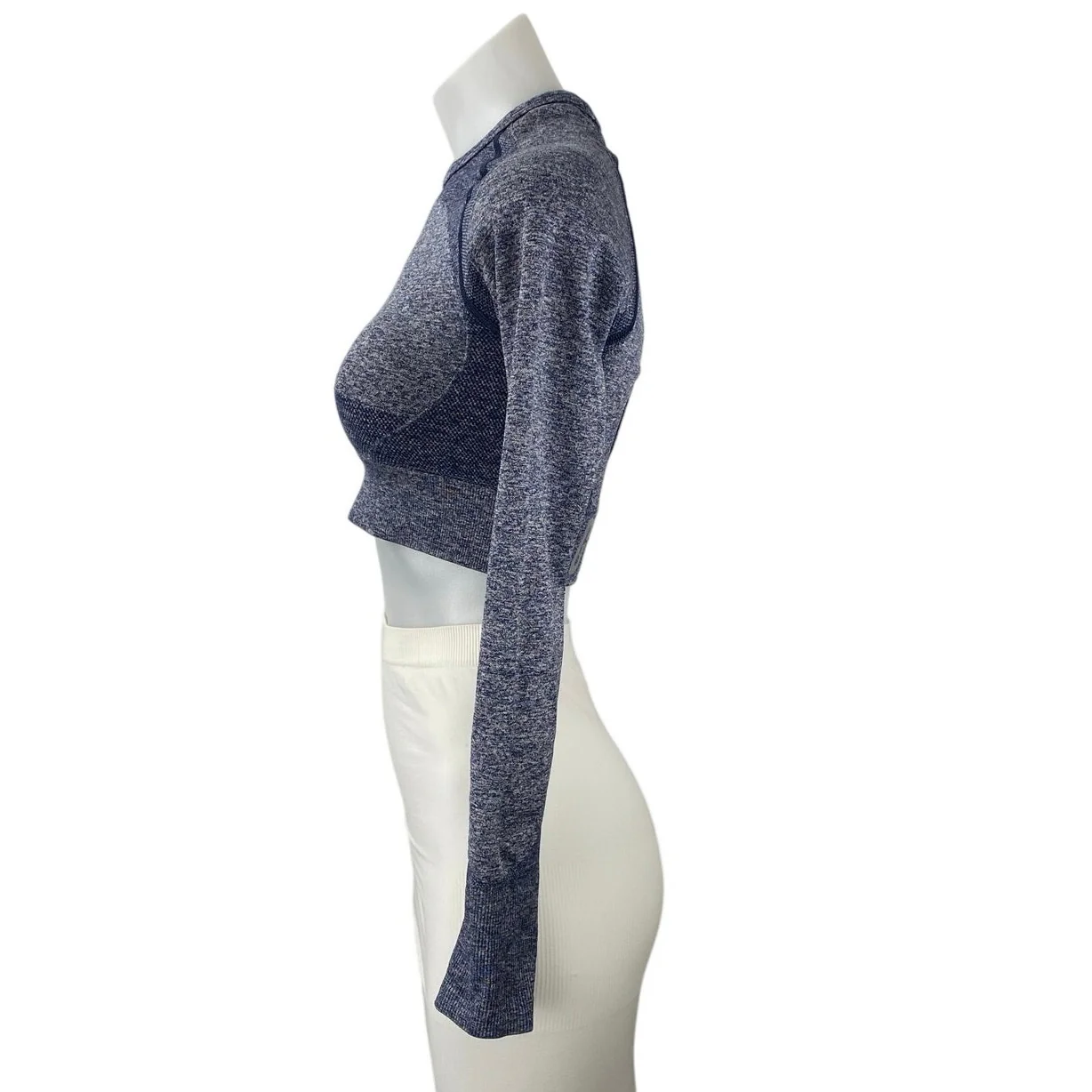 Gymshark Flex Sport Navy Marled Blue Long Sleeve Yoga Athletic Crop Top Size S - Image 2